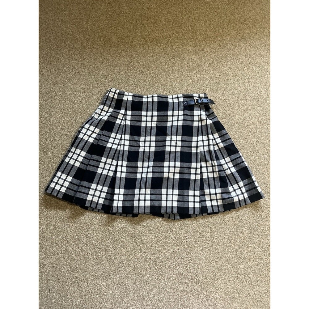 Uniqlo Y2K Style Black & White Plaid Pleated Mini Skirt Size 6